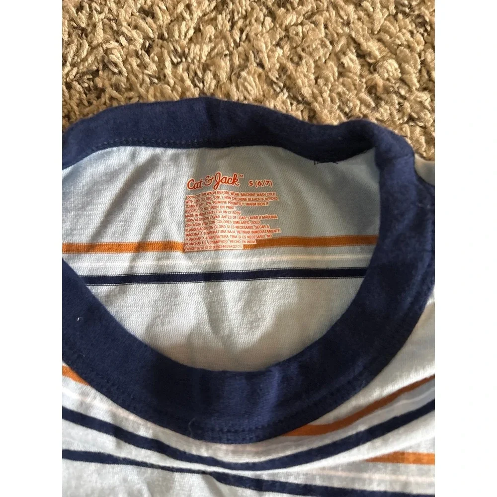 Cat & Jack Boys Blue‎ White Orange stripped Short Sleeve Tee size 6/7